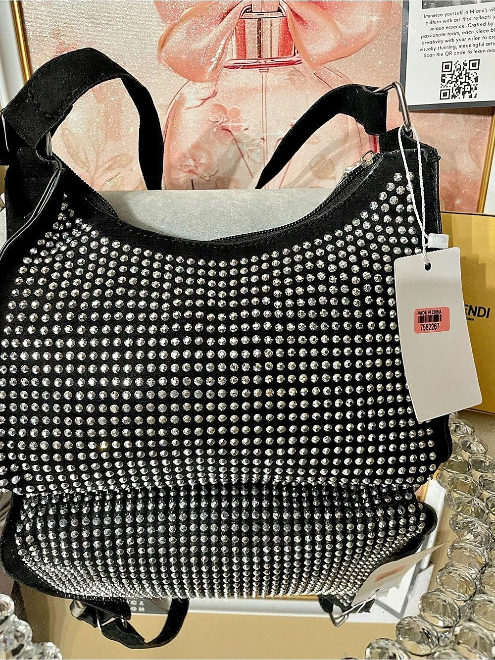 Studded Shoulder Bag in Black & Silver NWT 11x7